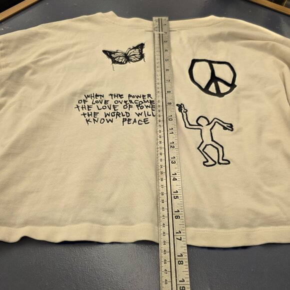 CHNGE Cream Long Sleeve Embroidered Grafic Crop Shirt Size Large - Picture 11 of 12